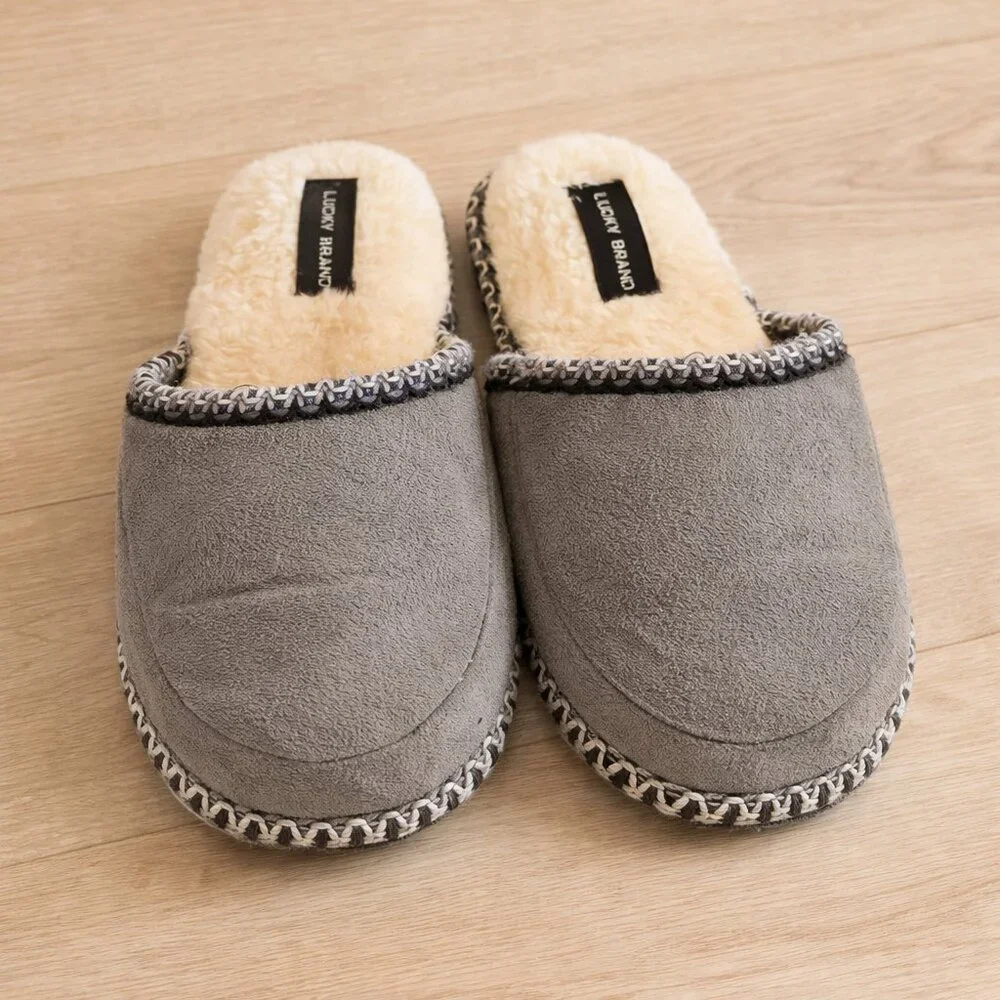 Lucky Brand Kids Faux Fur Memory Foam Slippers Gray Cozy House Shoes Size 2/3
